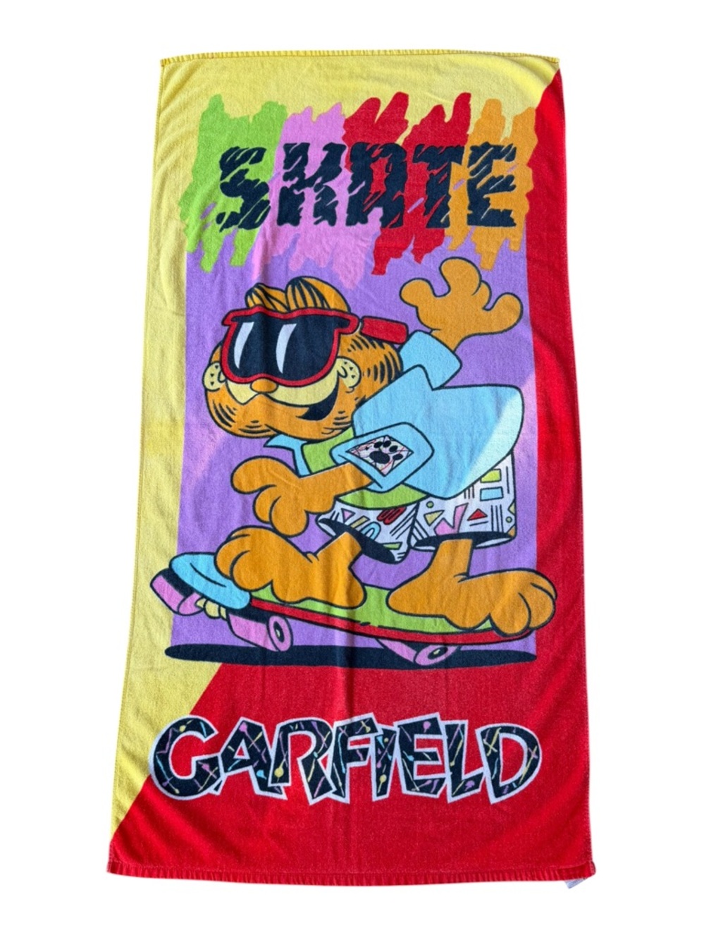 VTG 1978 Garfield Skateboard Neon Retro Skate Cat Beach Towel